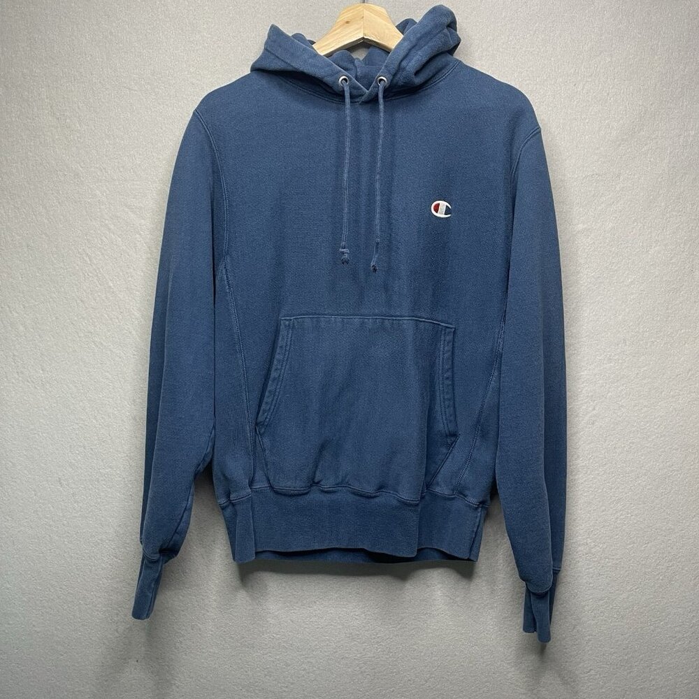 Champion Reverse Weave Hoodie Sweatshirt Size Small Light Blue Faded